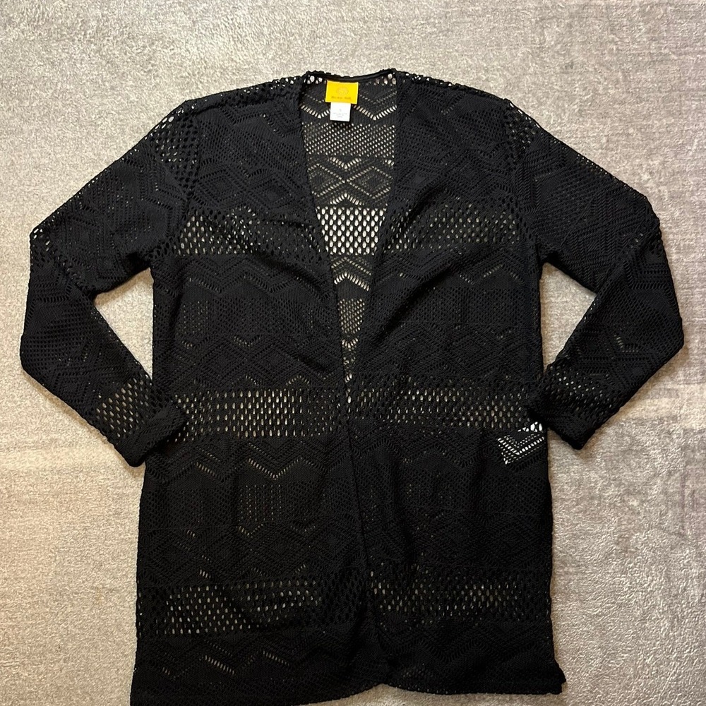 Ruby Rd Black Crochet Knit Open Front Cardigan Long Sleeve Small Goth Layering
